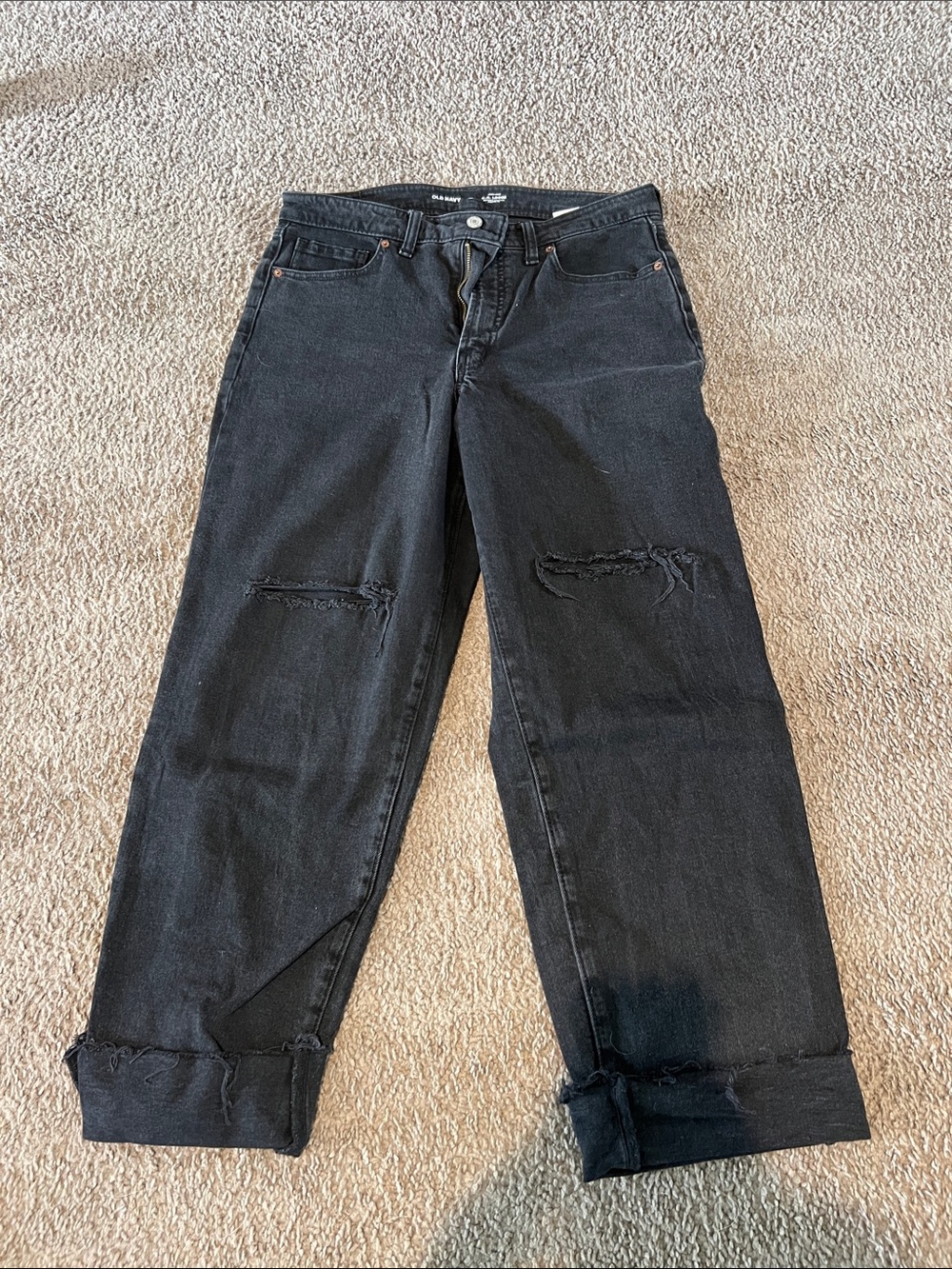 Old Navy Black Boyfriend Jeans with Knee Distressing